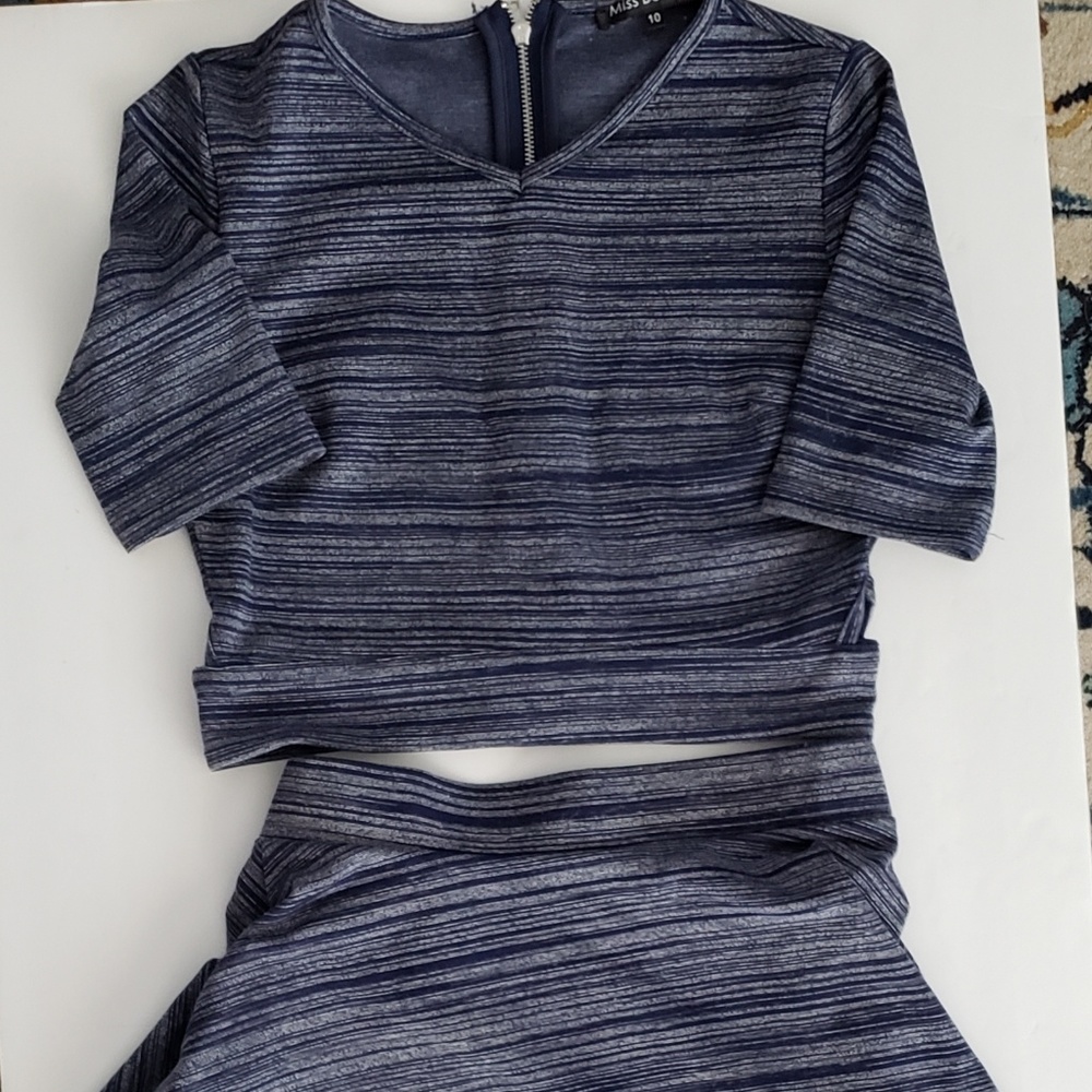 Miss Behave Girls sz 10 Skirt Set Blue&Grey